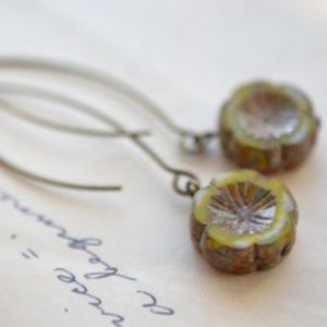 Yellow Green Antique Flower Earrings